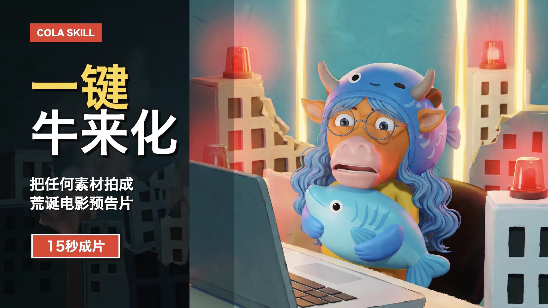 一键牛来化：生成牛来脸荒诞低成本动画电影预告片 preview