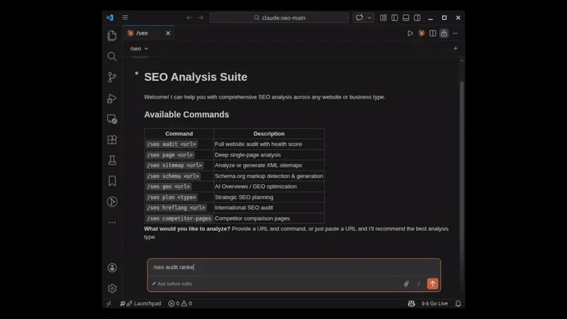 Claude SEO /seo audit demo: parallel subagents producing a prioritized action plan