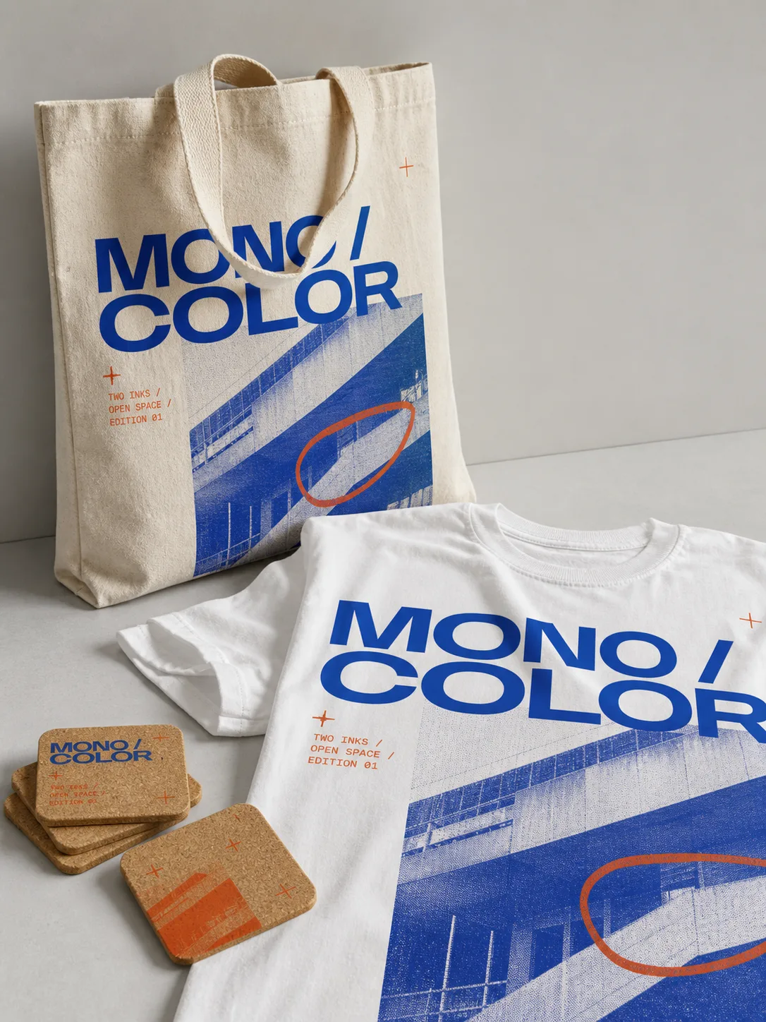 Cobalt and orange mono-color merchandise collection