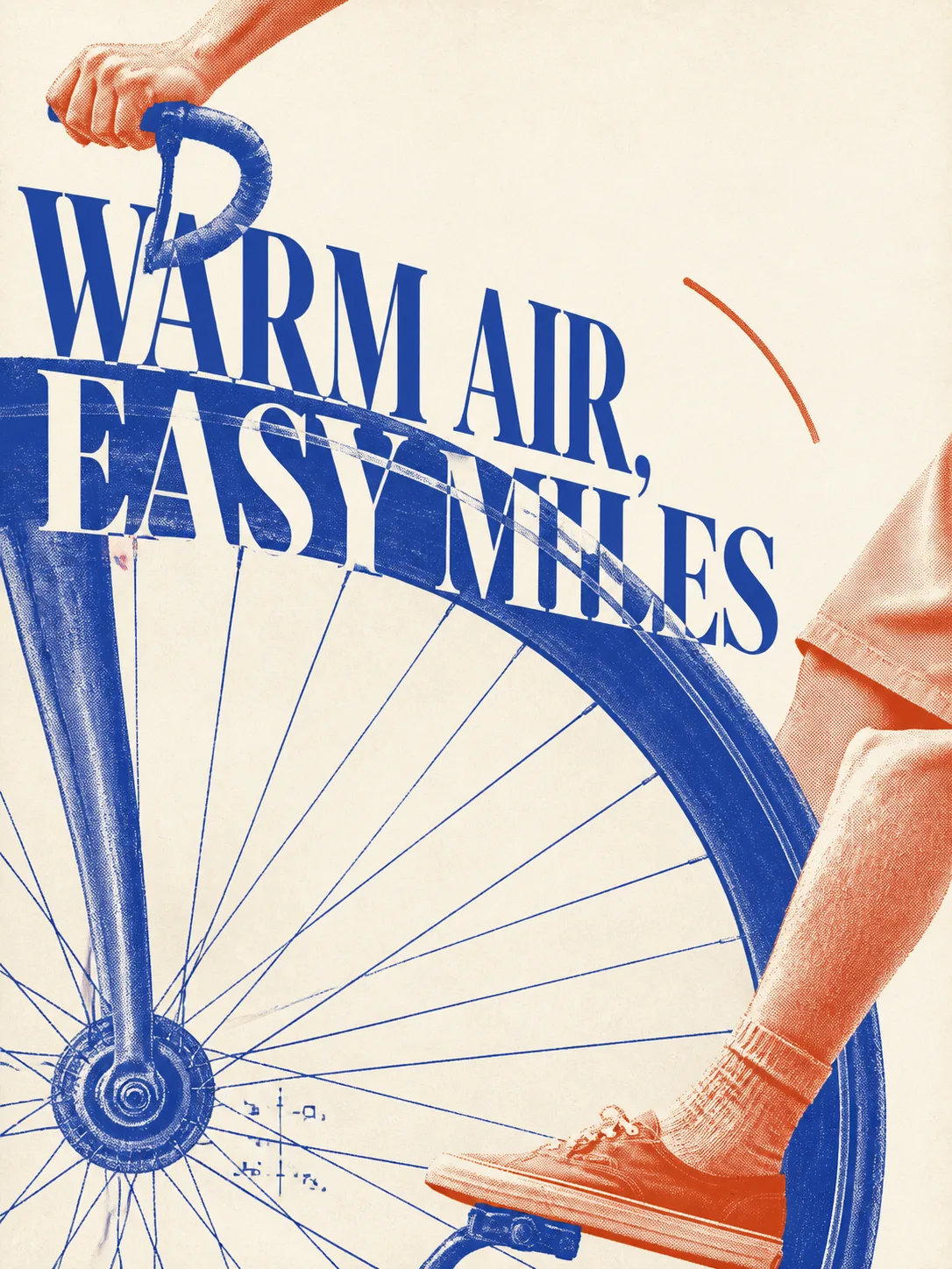Cobalt and terracotta summer cycling editorial print