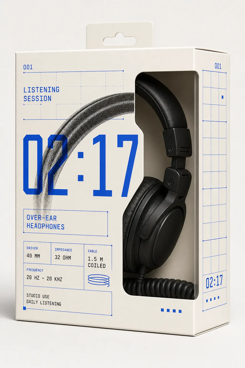 Cobalt and black headphone packaging